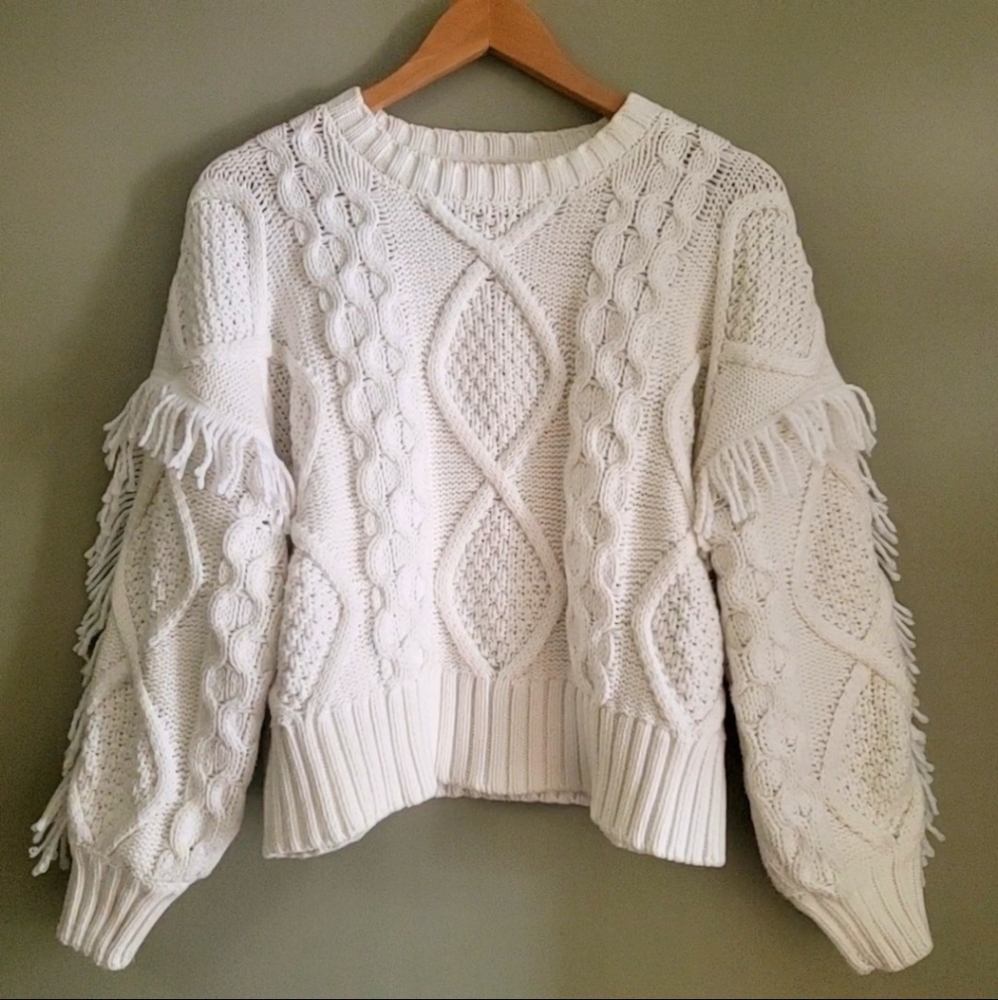 Fringe cable knit sweater